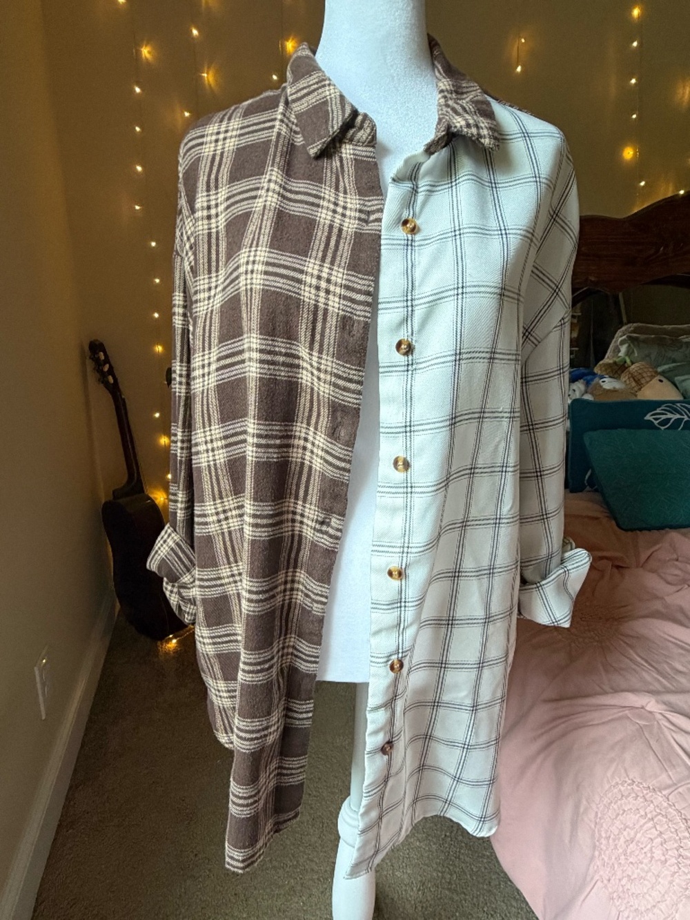 Super trendy two-tone split plaid flannel shirt from Shein!